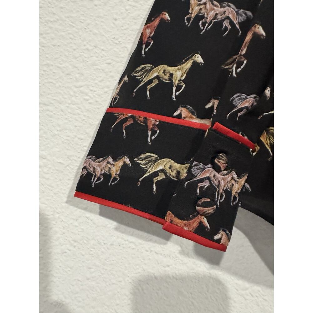 Alice + Olivia Willa Placket With Piping Silk Horse Blouse Top M - Picture 7 of 12